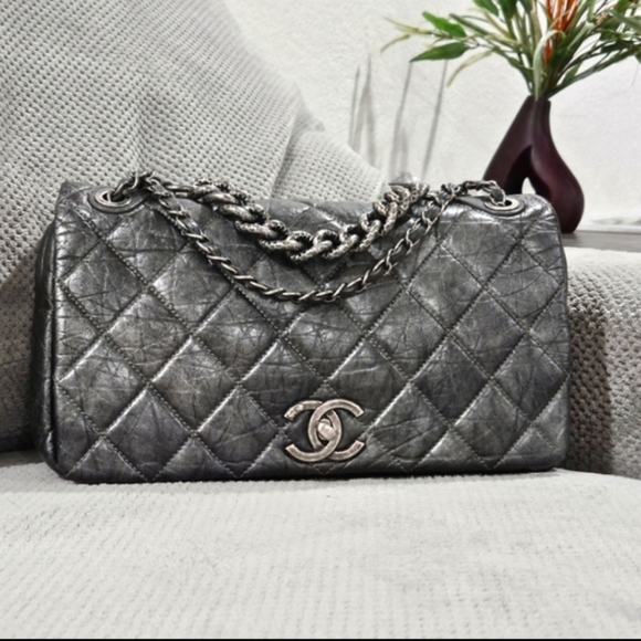 CHANEL Flap Bag Aged Calf Skin Maltese Leather Single Flag Purse Chain Handle - Picture 5 of 17